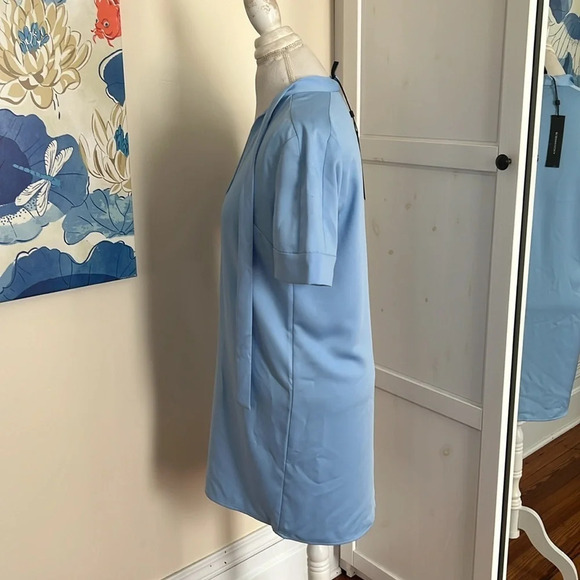 BCBGMAXAZRIA Ice Blue Mini Shirtdress with Tie at the Neckline - Size XS - Picture 5 of 11